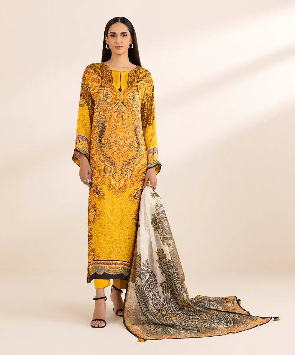 3 Piece - Printed Silk Suit