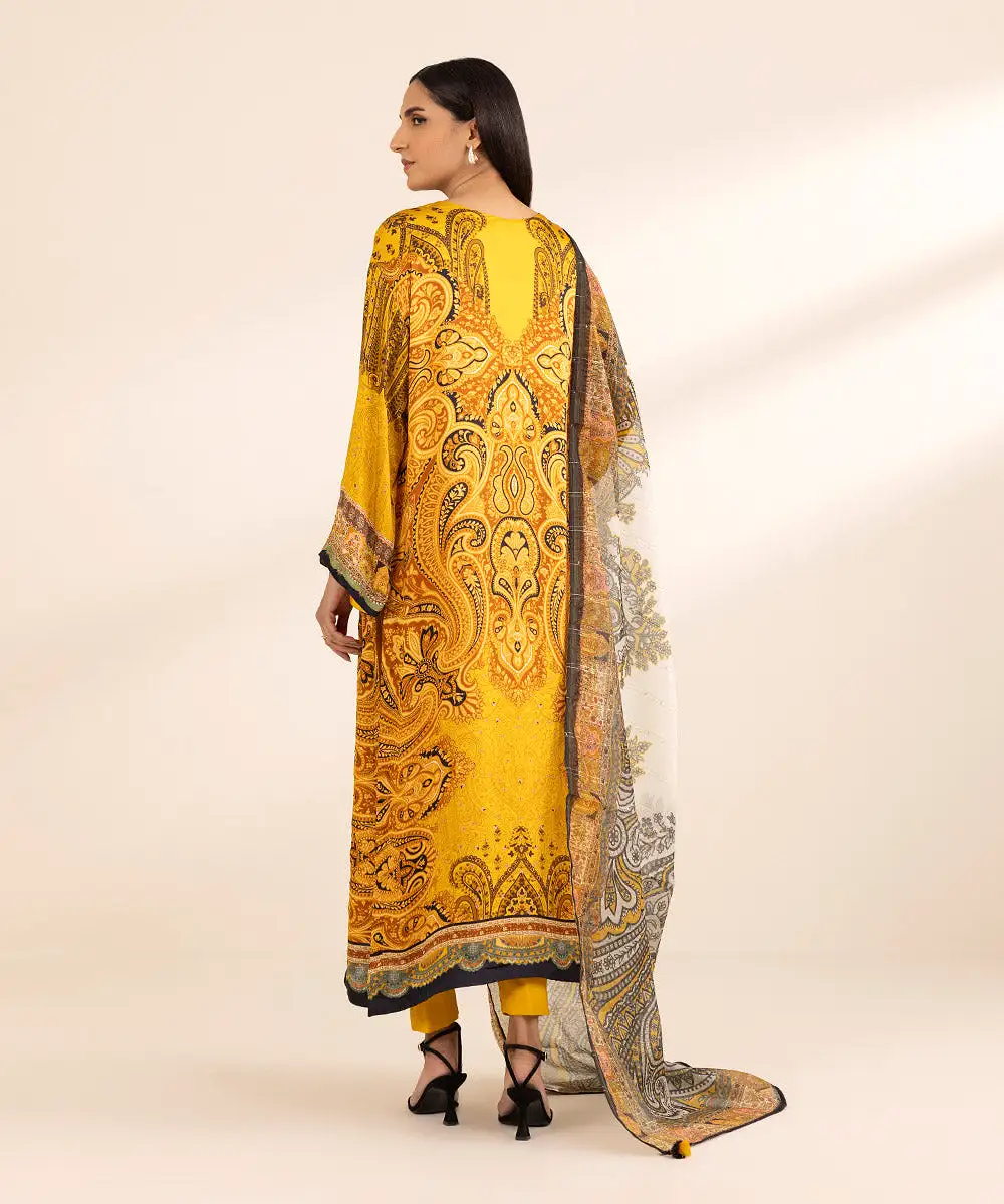 3 Piece - Printed Silk Suit