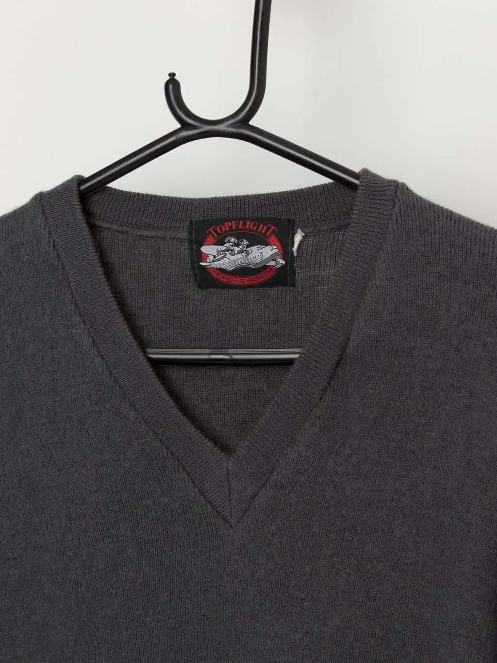 80s vintage Topflight workwear grey V-neck sweater – Medium