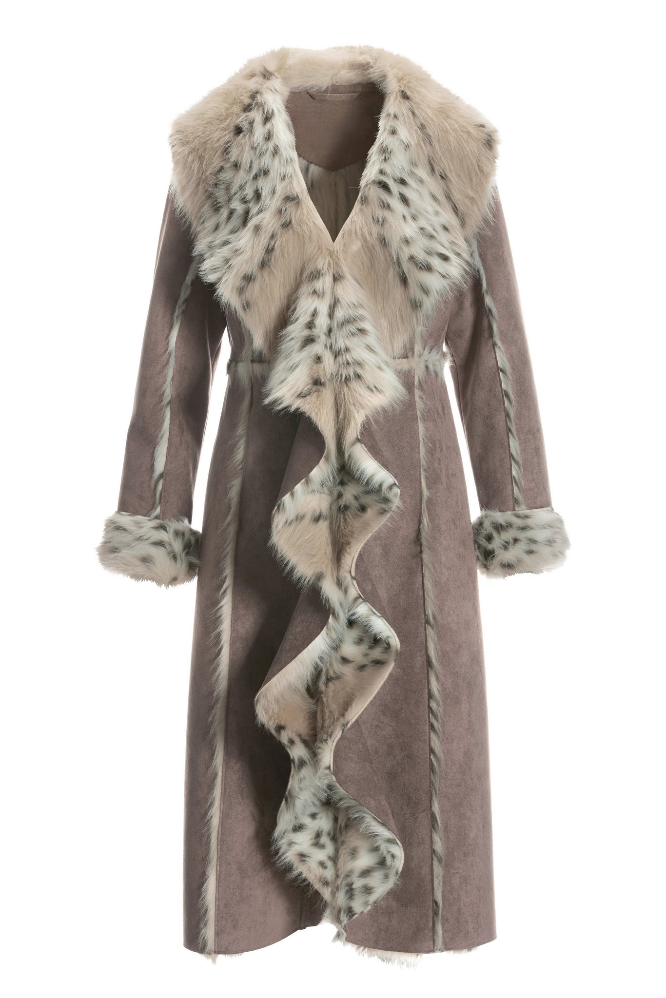 Animal Faux Fur Long Coat Gray Multi