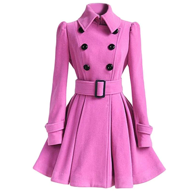 Autumn Winter Slim Vintage Double Breasted Long Jacket for Women