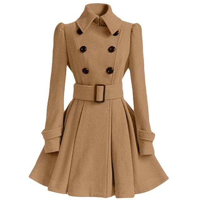 Autumn Winter Slim Vintage Double Breasted Long Jacket for Women