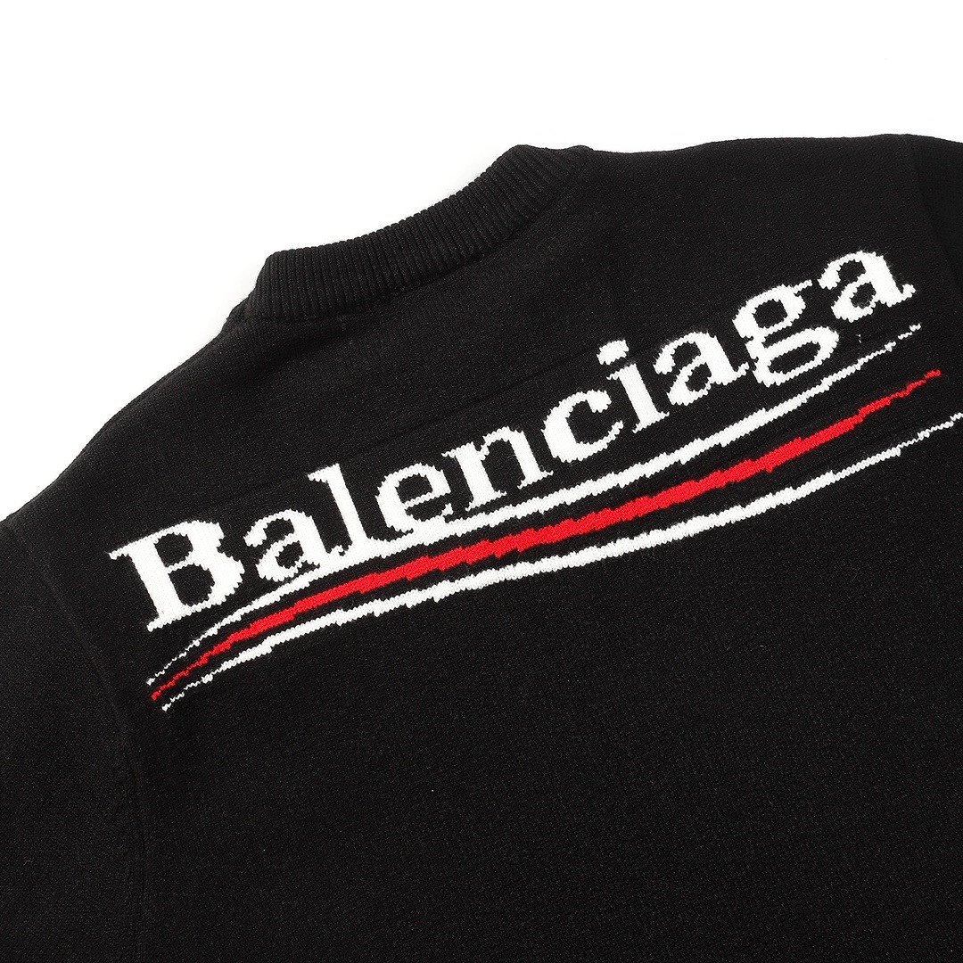 Balenciaga 23fw three-dimensional embroidered brand logo crew neck sweater Black 12.26