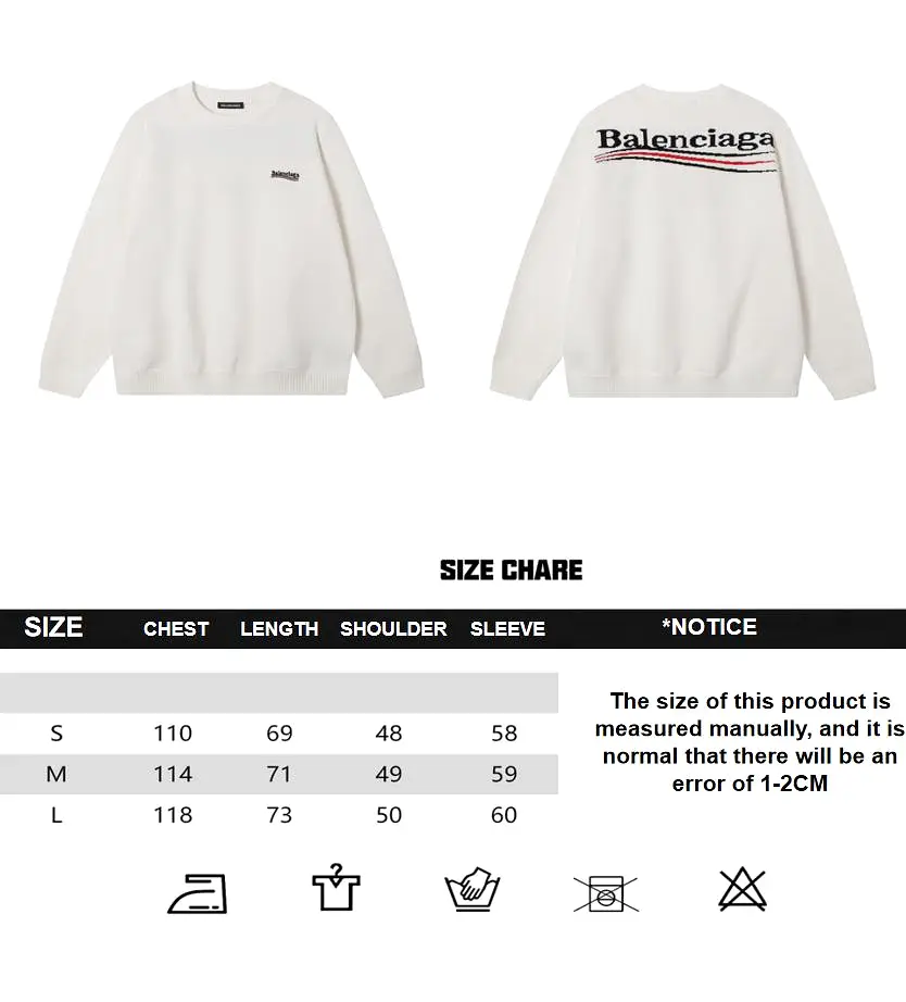 Balenciaga 23fw three-dimensional embroidered brand logo crew neck sweater White 12.26