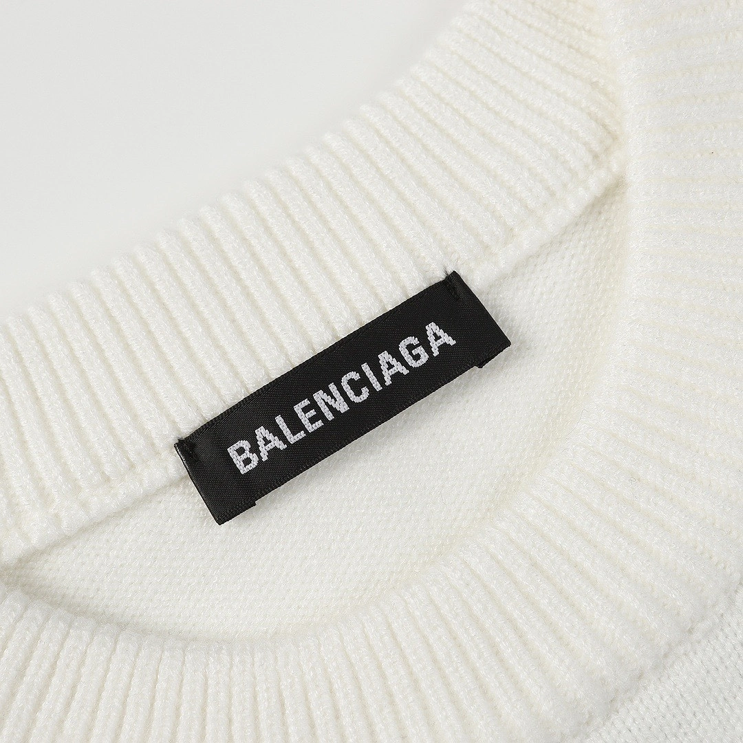 Balenciaga 23fw three-dimensional embroidered brand logo crew neck sweater White 12.26