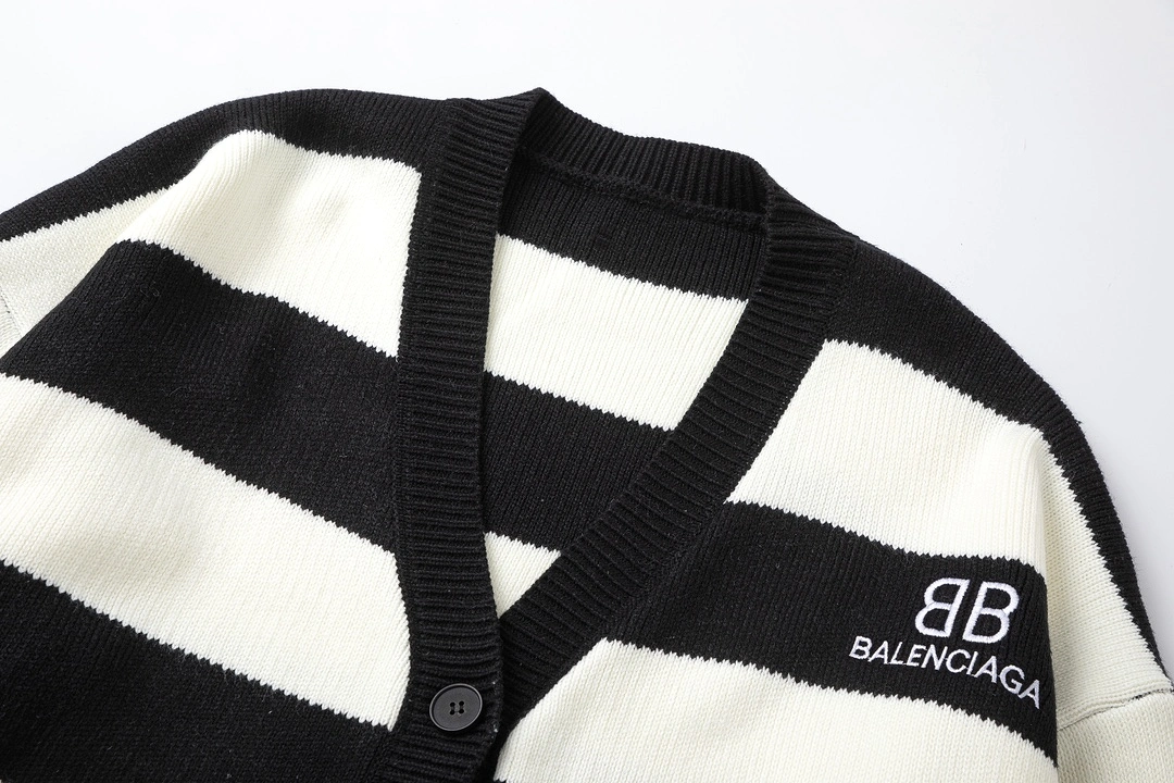 Balenciaga black and white striped V-neck sweater 12.26