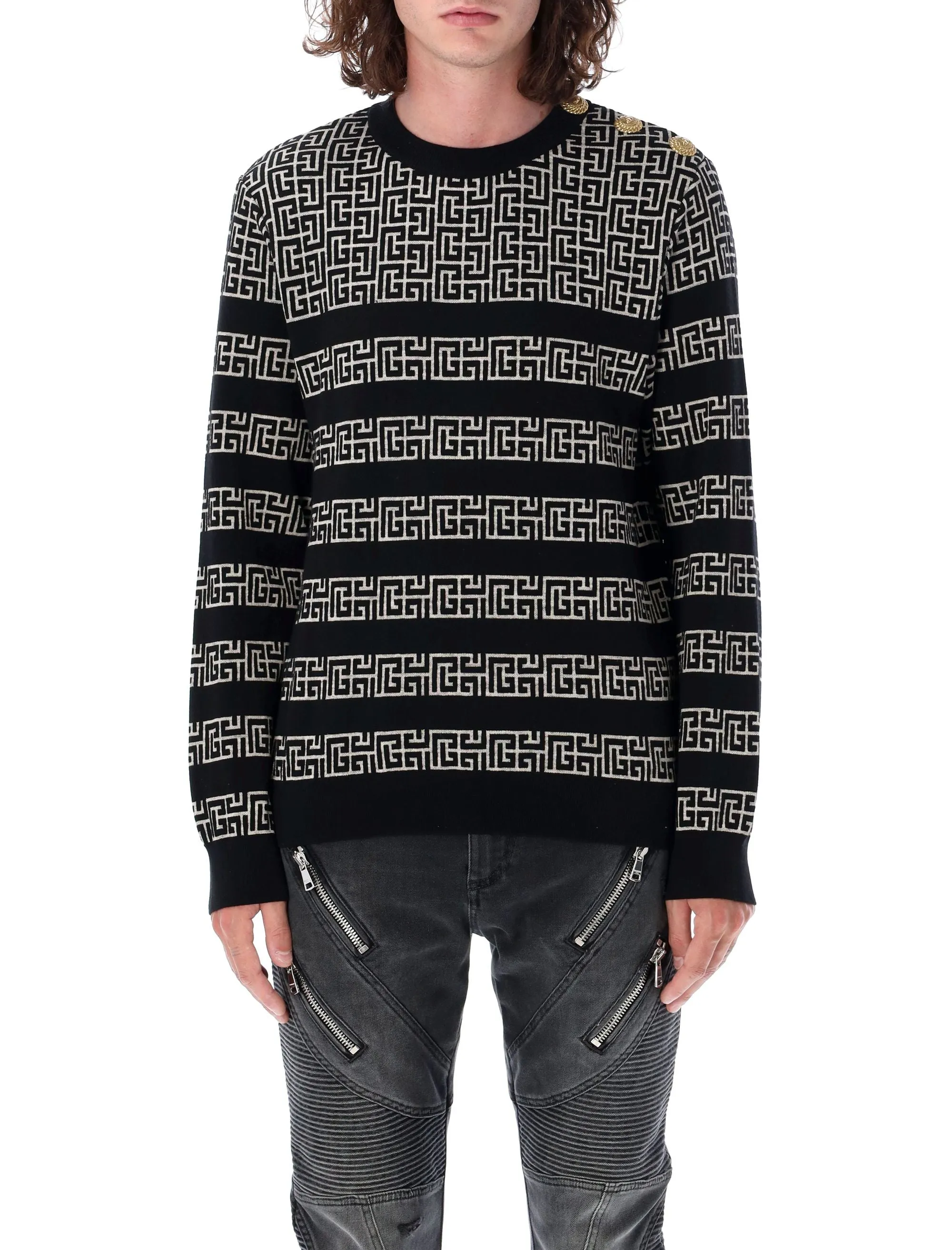 BALMAIN Monogram Crew Neck Sweater