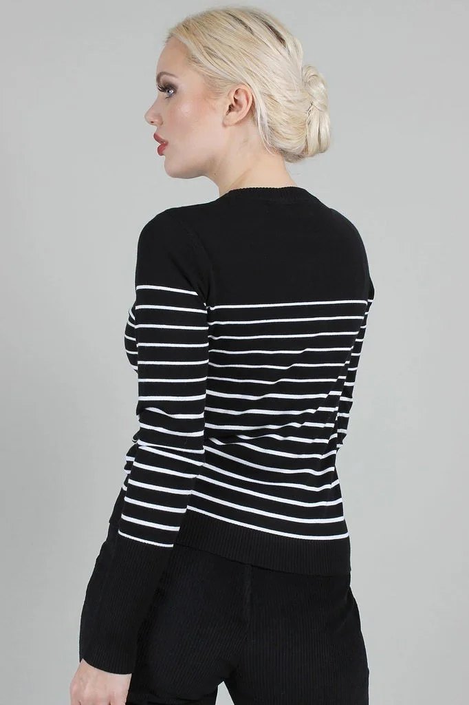 Bethsy Black Sea Striped Crew Neck Sweater