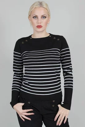 Bethsy Black Sea Striped Crew Neck Sweater