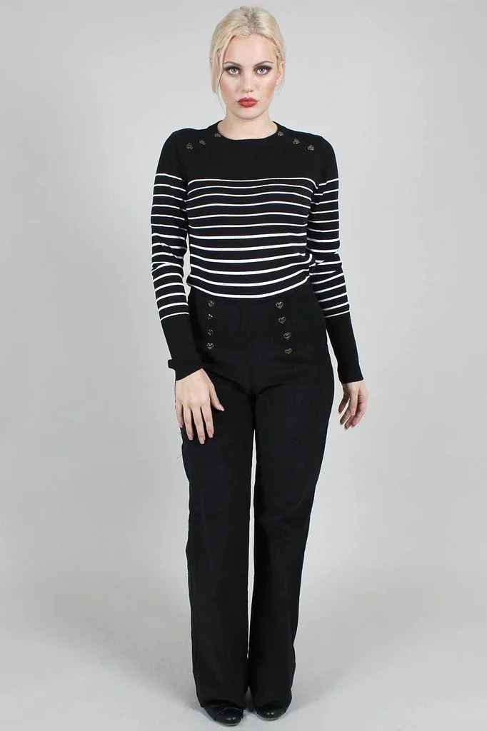 Bethsy Black Sea Striped Crew Neck Sweater