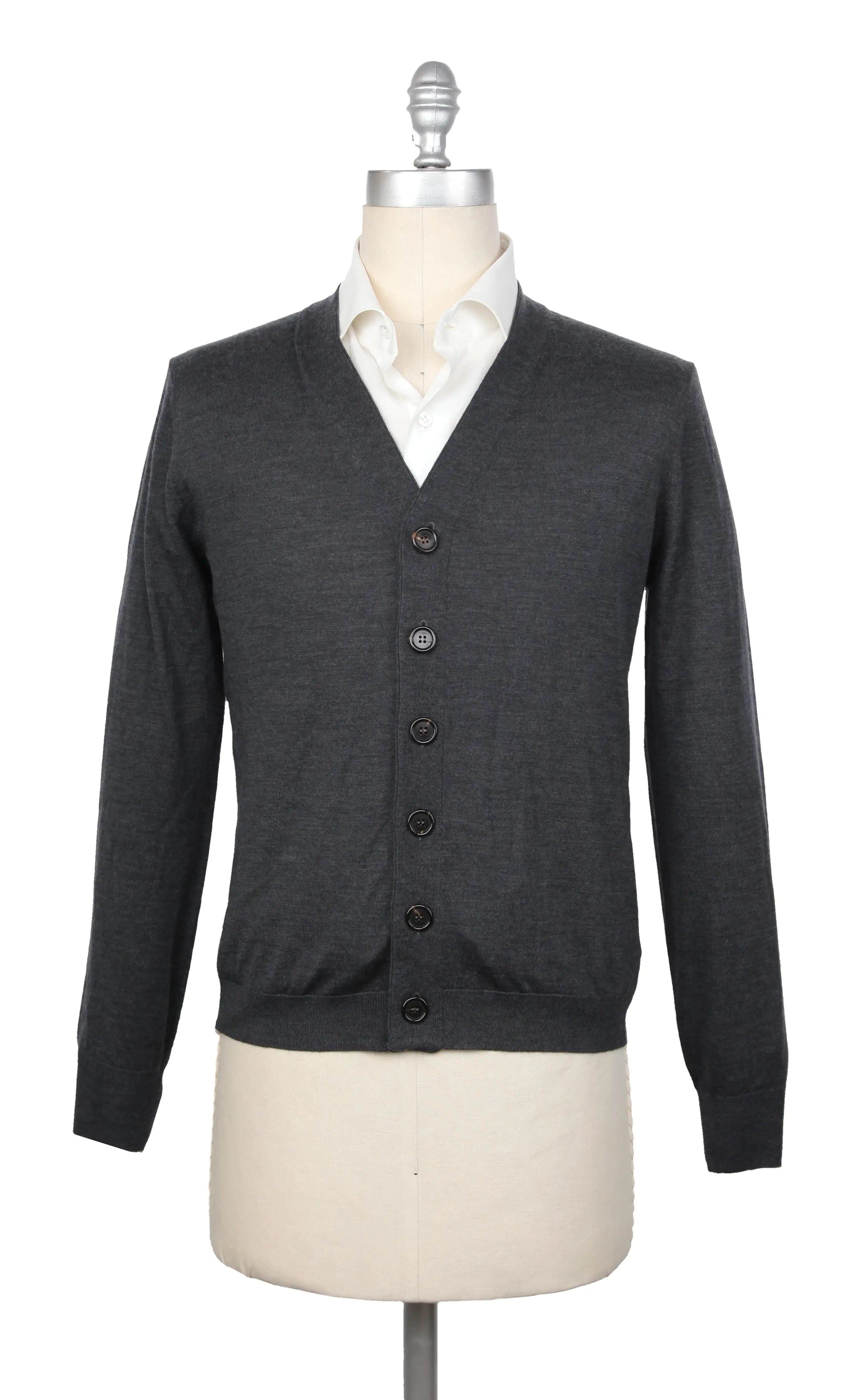 Brunello Cucinelli Dark Gray V-Neck Sweater