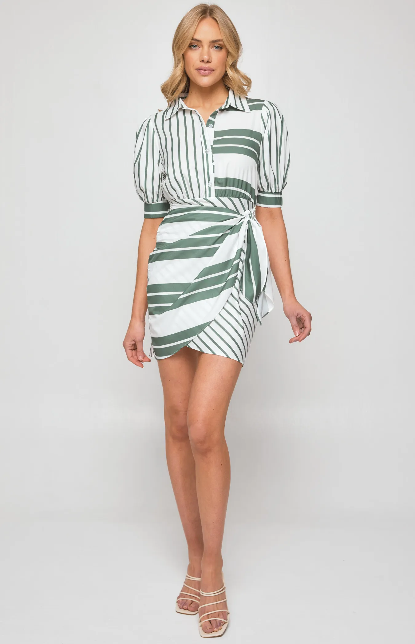 Contrast Stripe Shirt Dress with Front Tie Detail (SDR1274B)