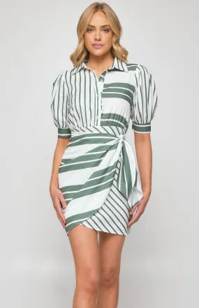 Contrast Stripe Shirt Dress with Front Tie Detail (SDR1274B)