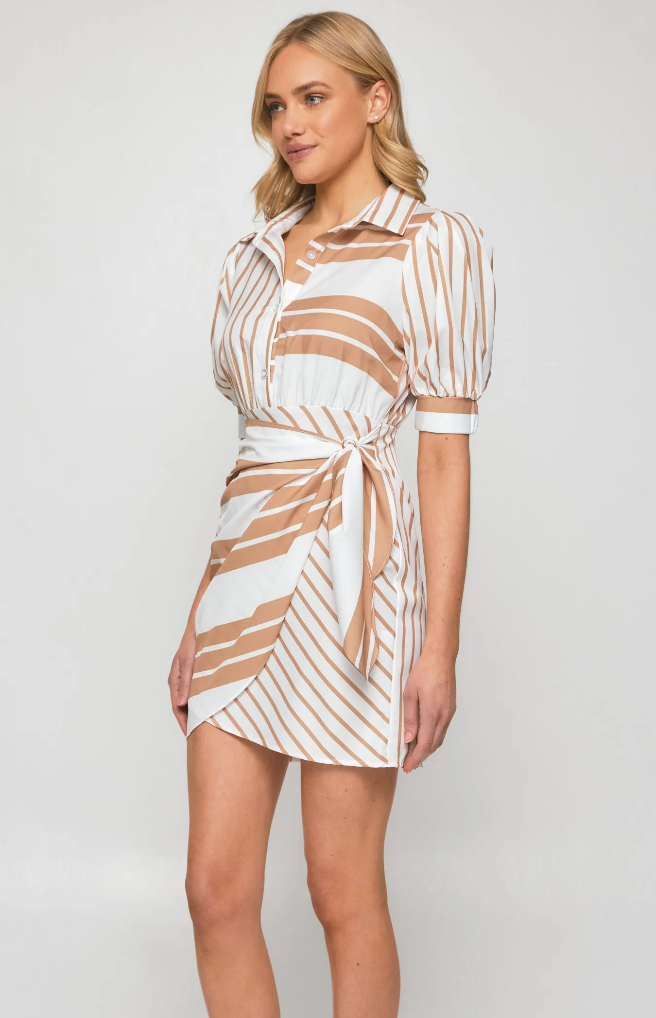 Contrast Stripe Shirt Dress with Front Tie Detail (SDR1274B)