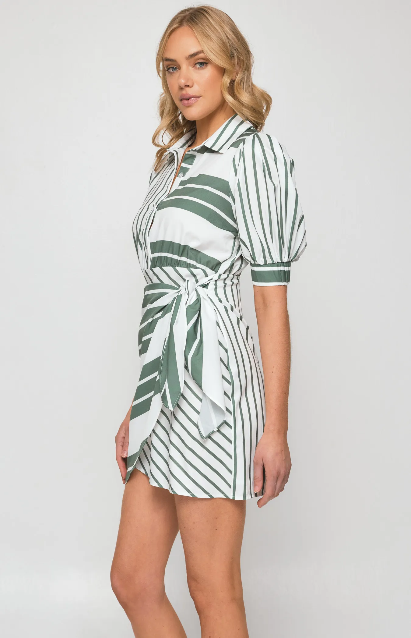 Contrast Stripe Shirt Dress with Front Tie Detail (SDR1274B)