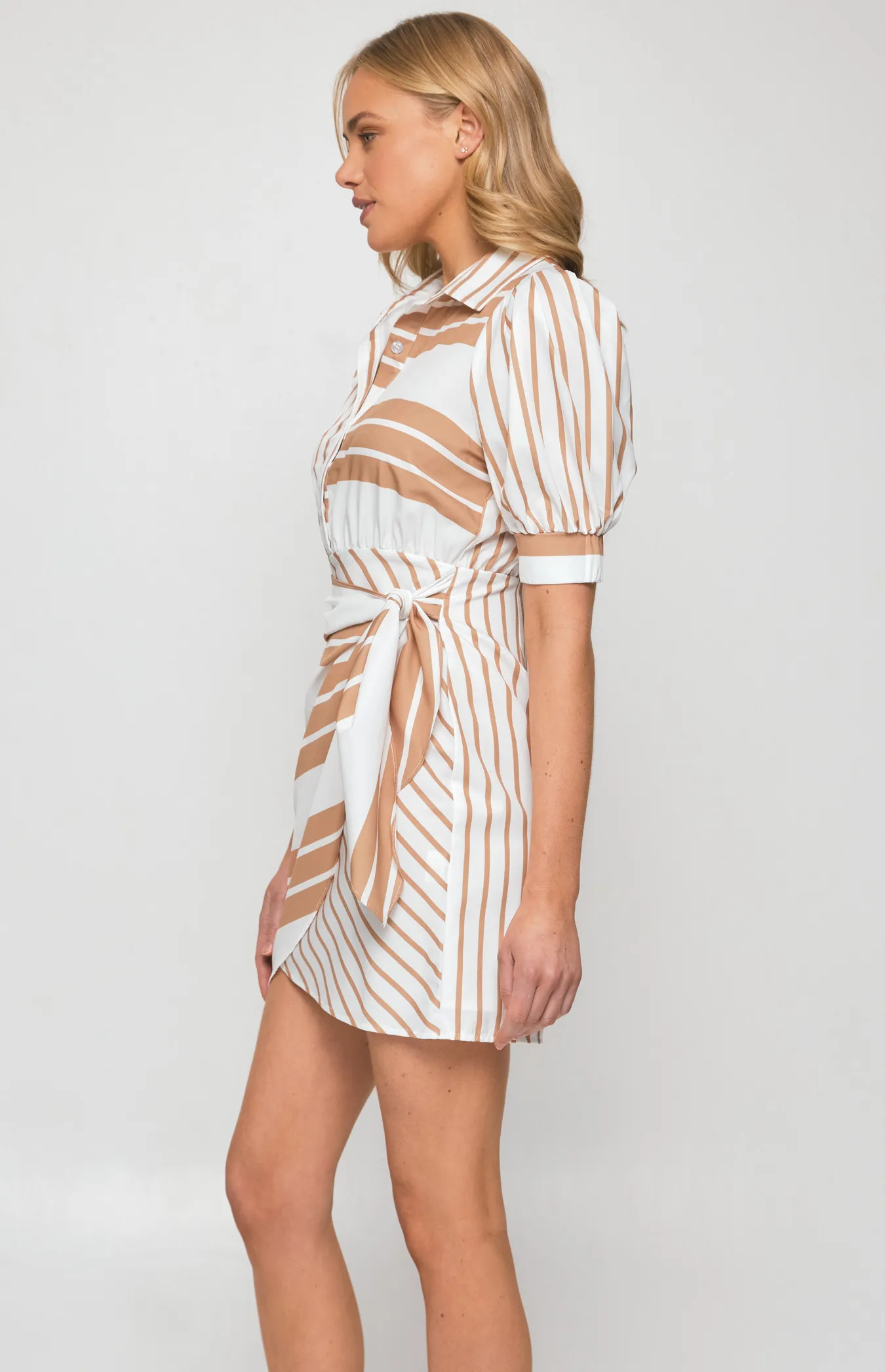 Contrast Stripe Shirt Dress with Front Tie Detail (SDR1274B)