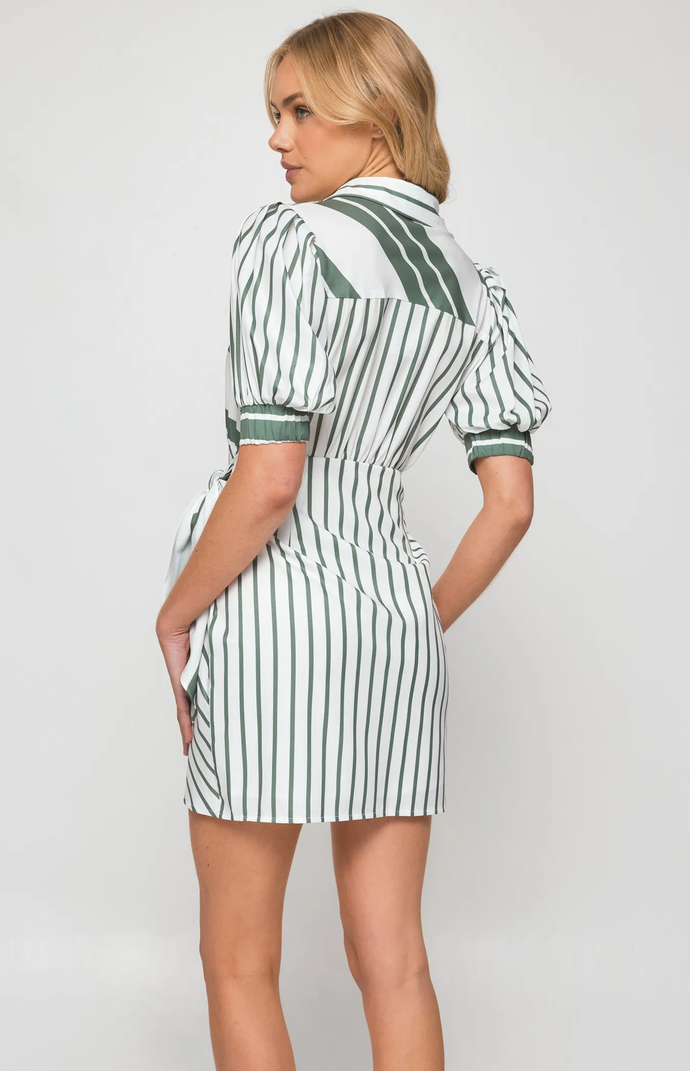 Contrast Stripe Shirt Dress with Front Tie Detail (SDR1274B)