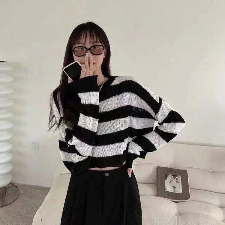 Cropped Sweater Striped Pullover