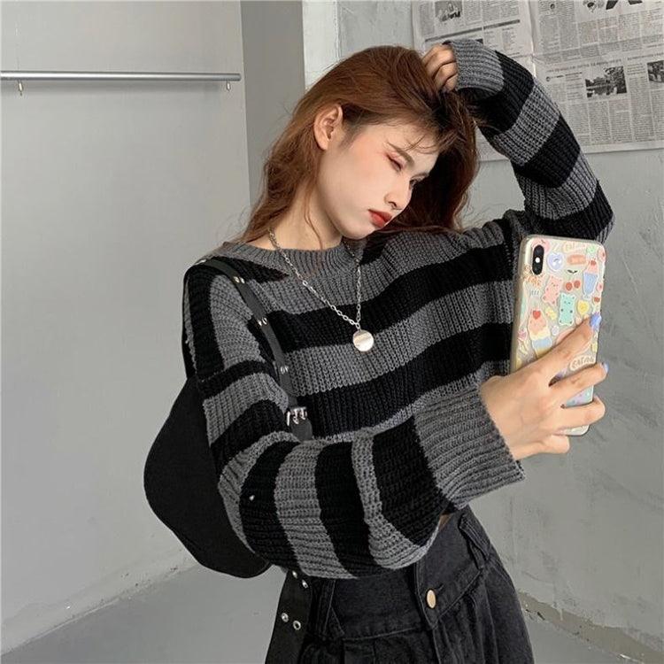 Cropped Sweater Striped Pullover