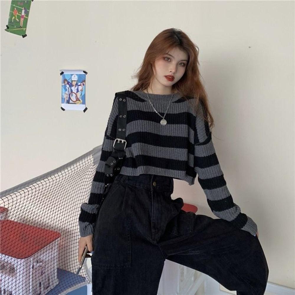 Cropped Sweater Striped Pullover