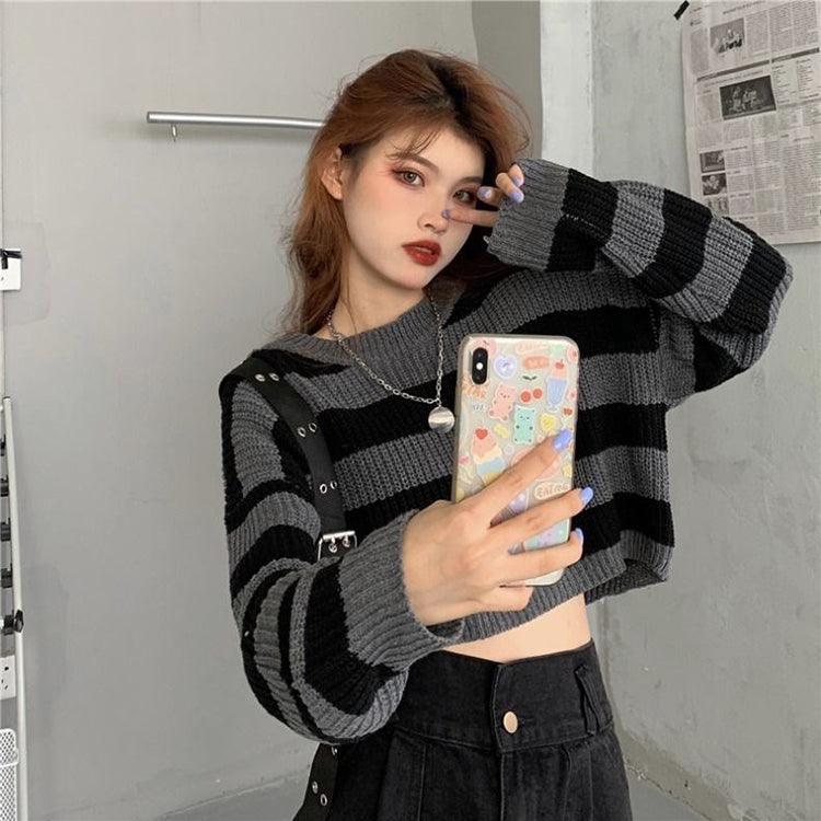 Cropped Sweater Striped Pullover