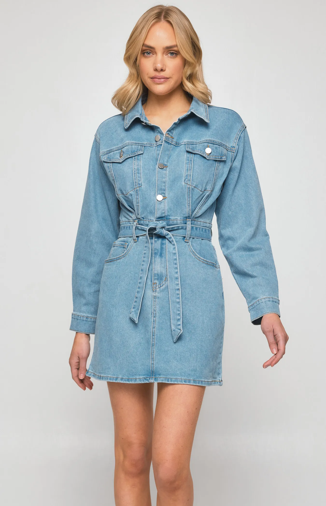 Denim Shirt Dress with Functional Pockets (SDM122) 