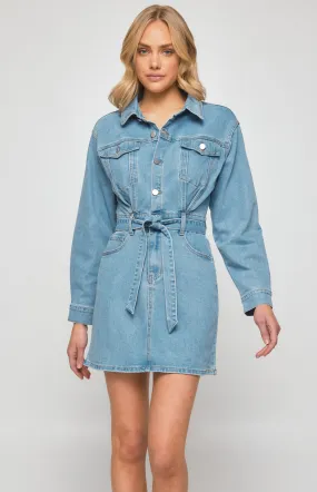 Denim Shirt Dress with Functional Pockets (SDM122) 