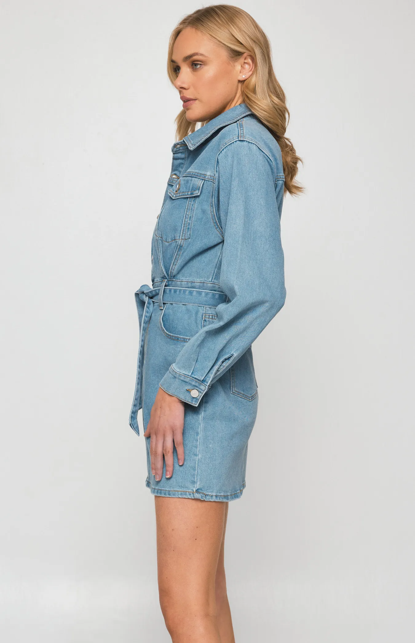 Denim Shirt Dress with Functional Pockets (SDM122) 