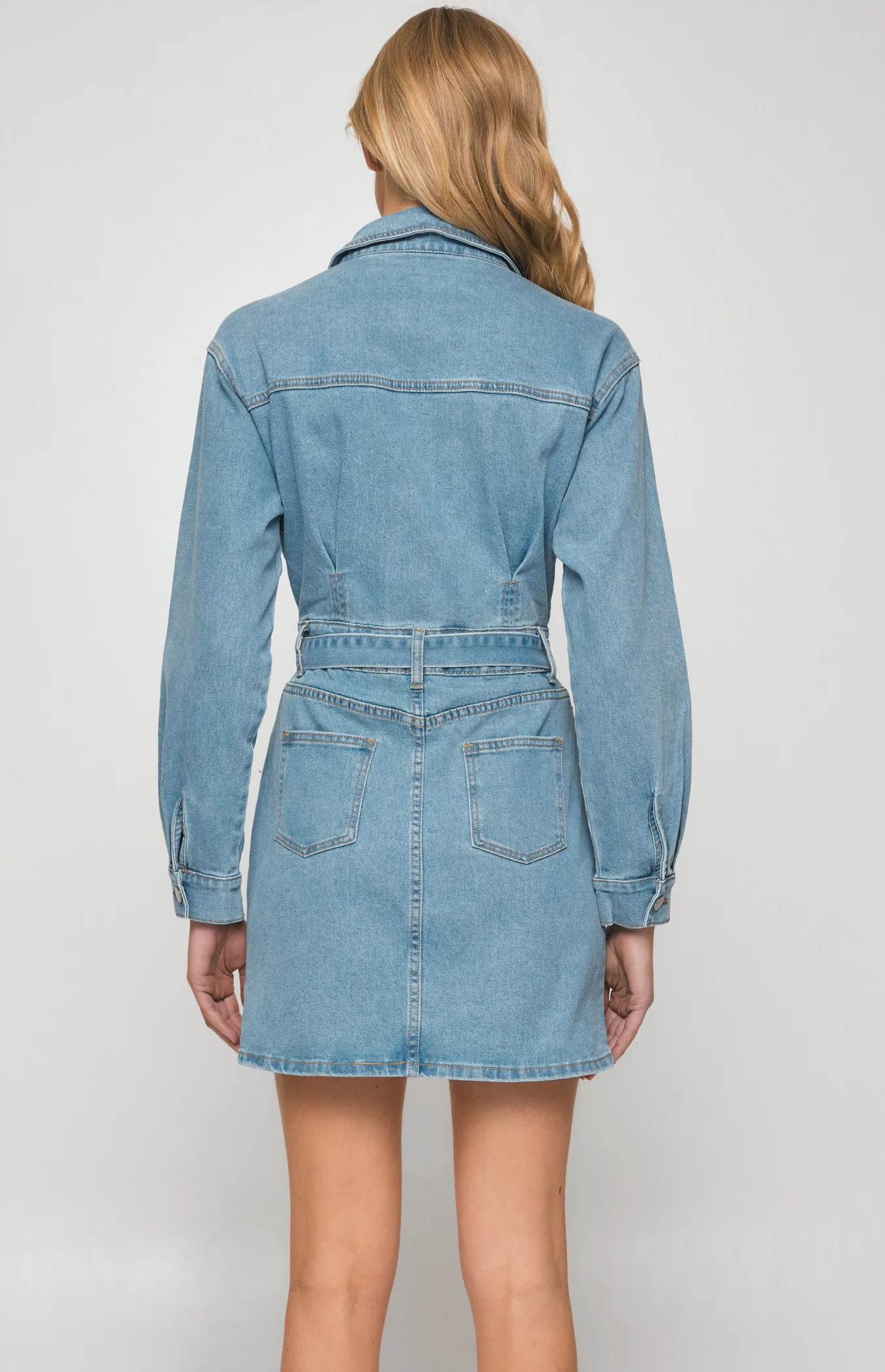 Denim Shirt Dress with Functional Pockets (SDM122) 