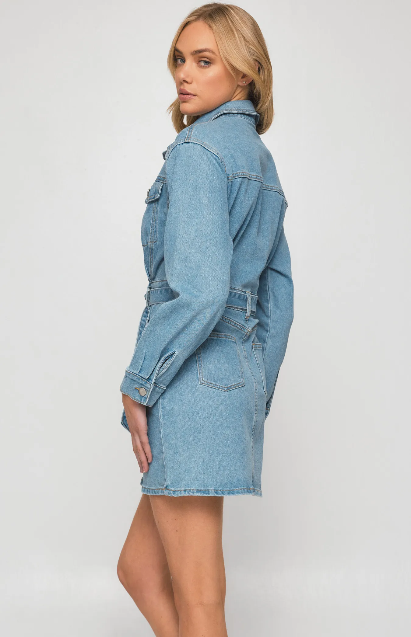 Denim Shirt Dress with Functional Pockets (SDM122) 