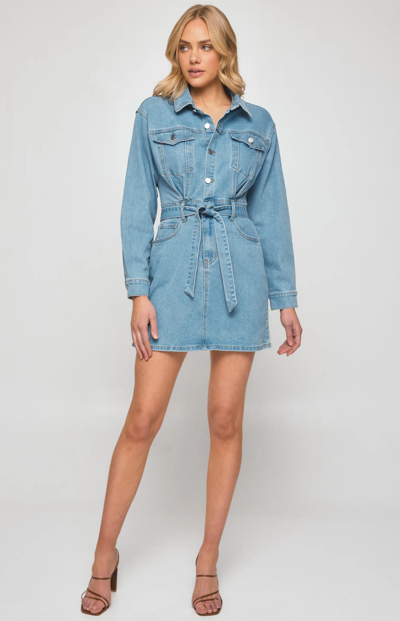 Denim Shirt Dress with Functional Pockets (SDM122) 