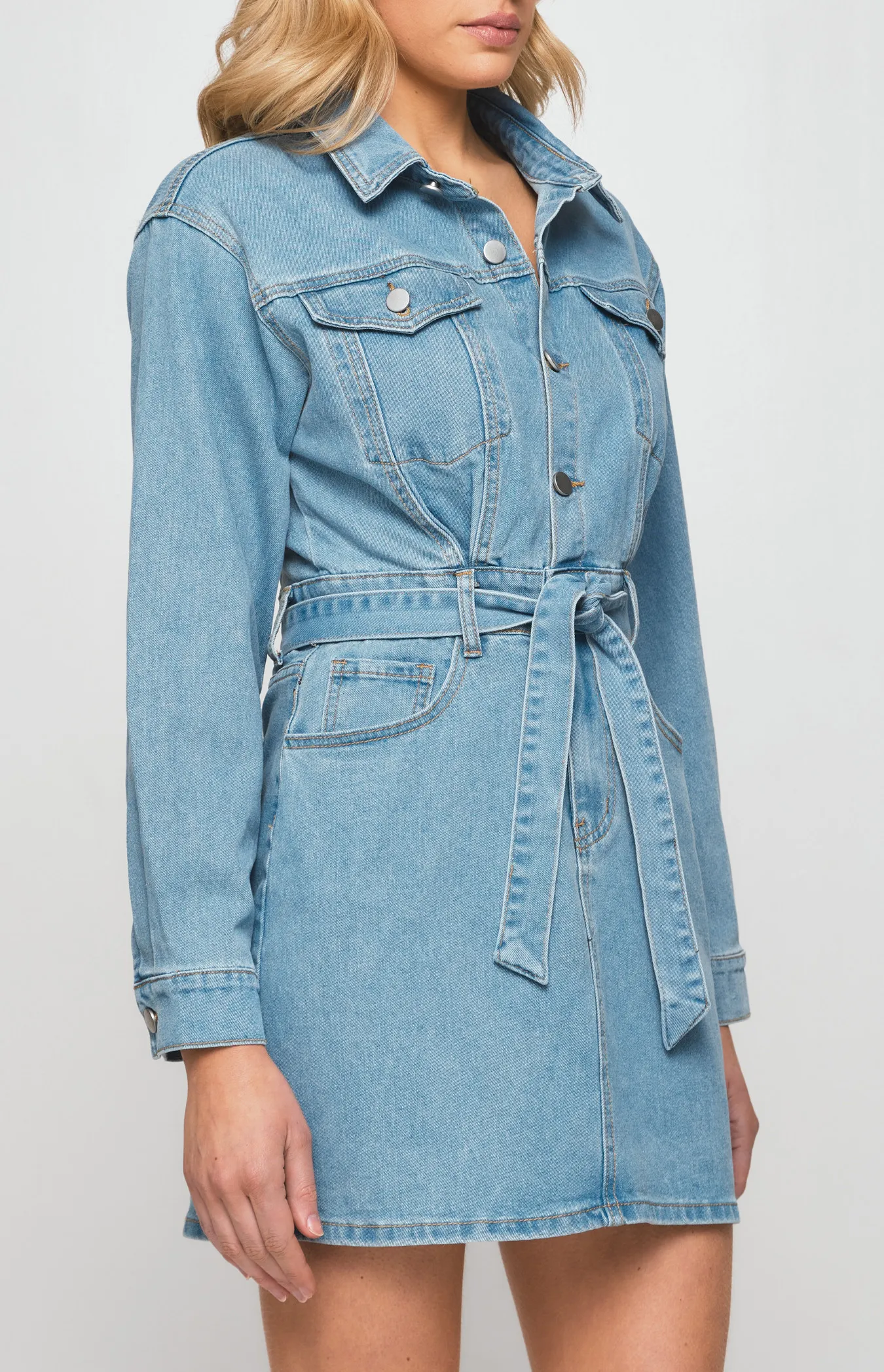 Denim Shirt Dress with Functional Pockets (SDM122) 