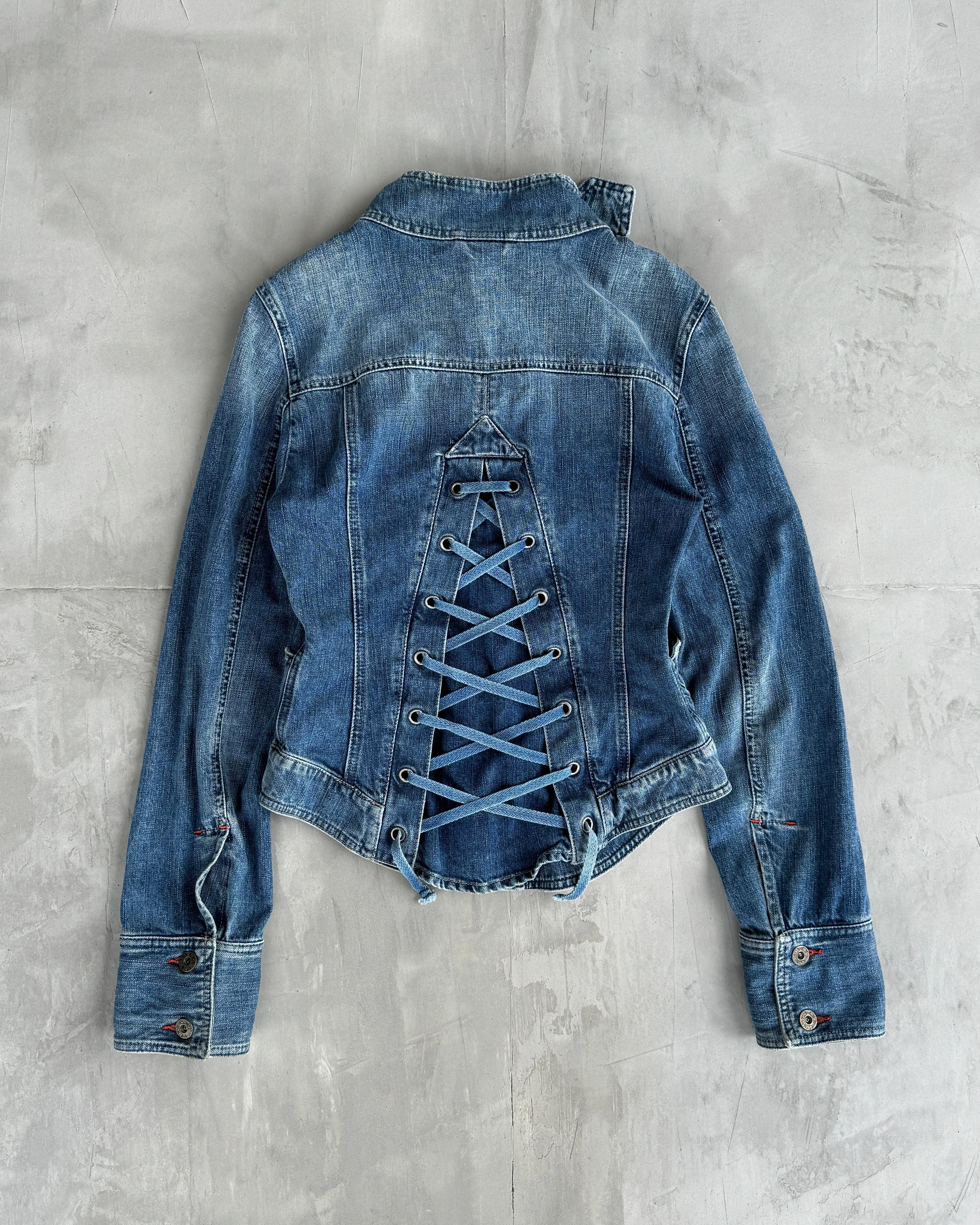 DIESEL 2000'S LACE UP CORSET DENIM JACKET - M