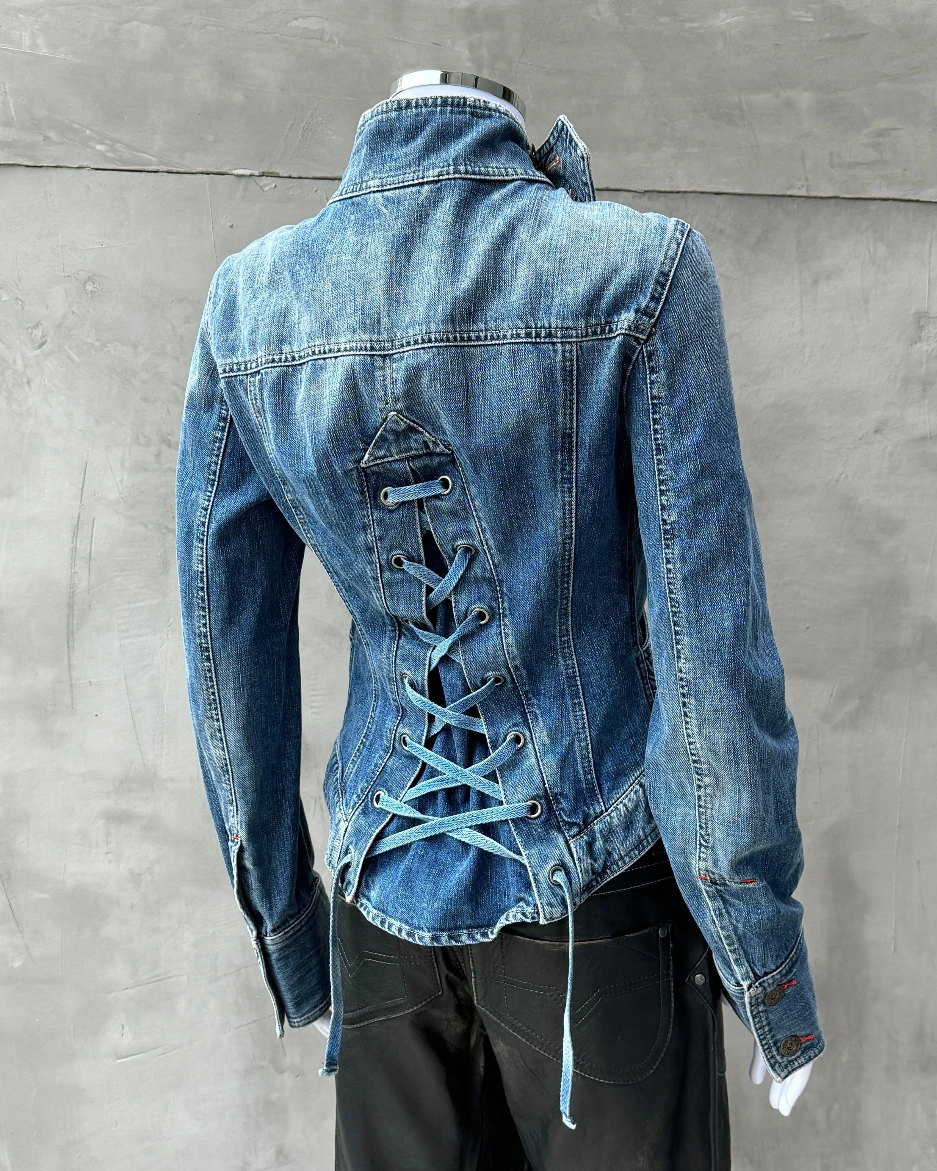 DIESEL 2000'S LACE UP CORSET DENIM JACKET - M