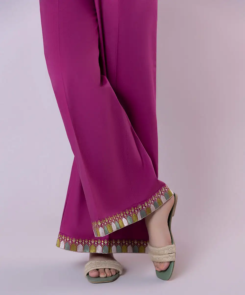 Embroidered Cambric Flared Pants