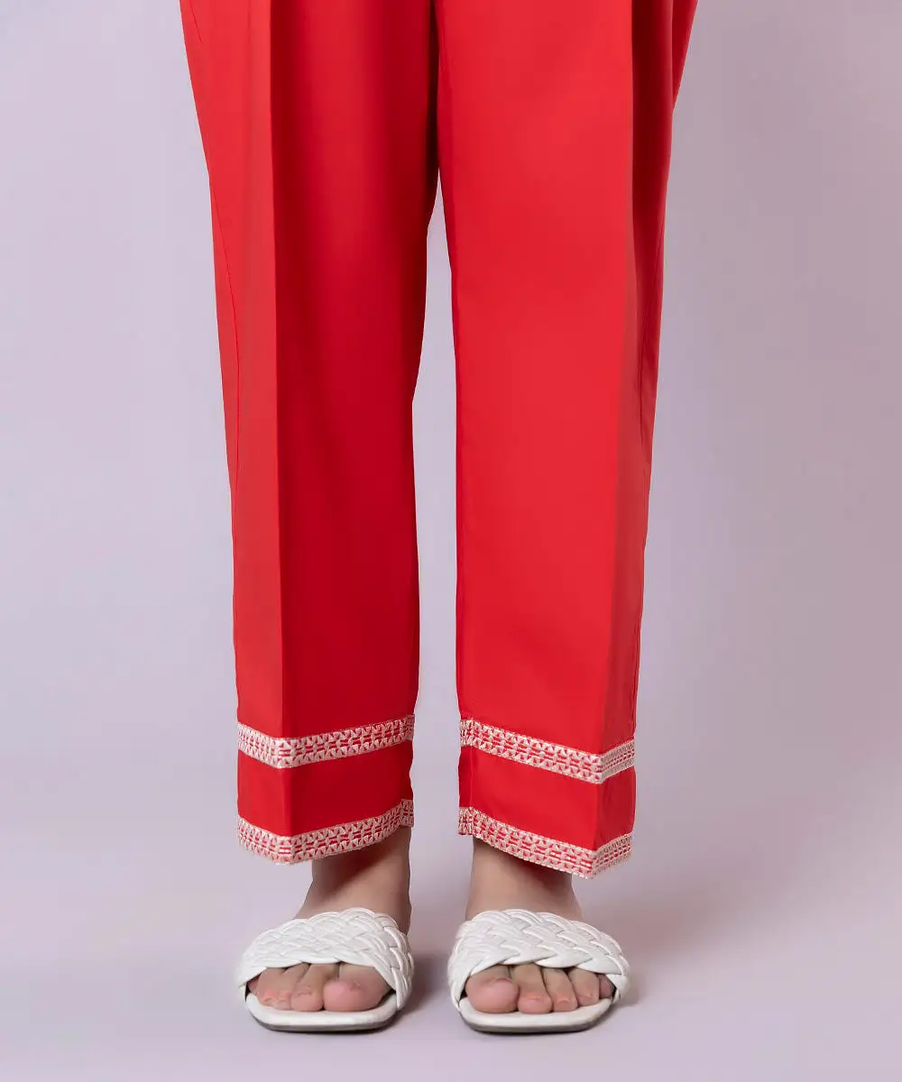 Embroidered Cambric Straight Pants