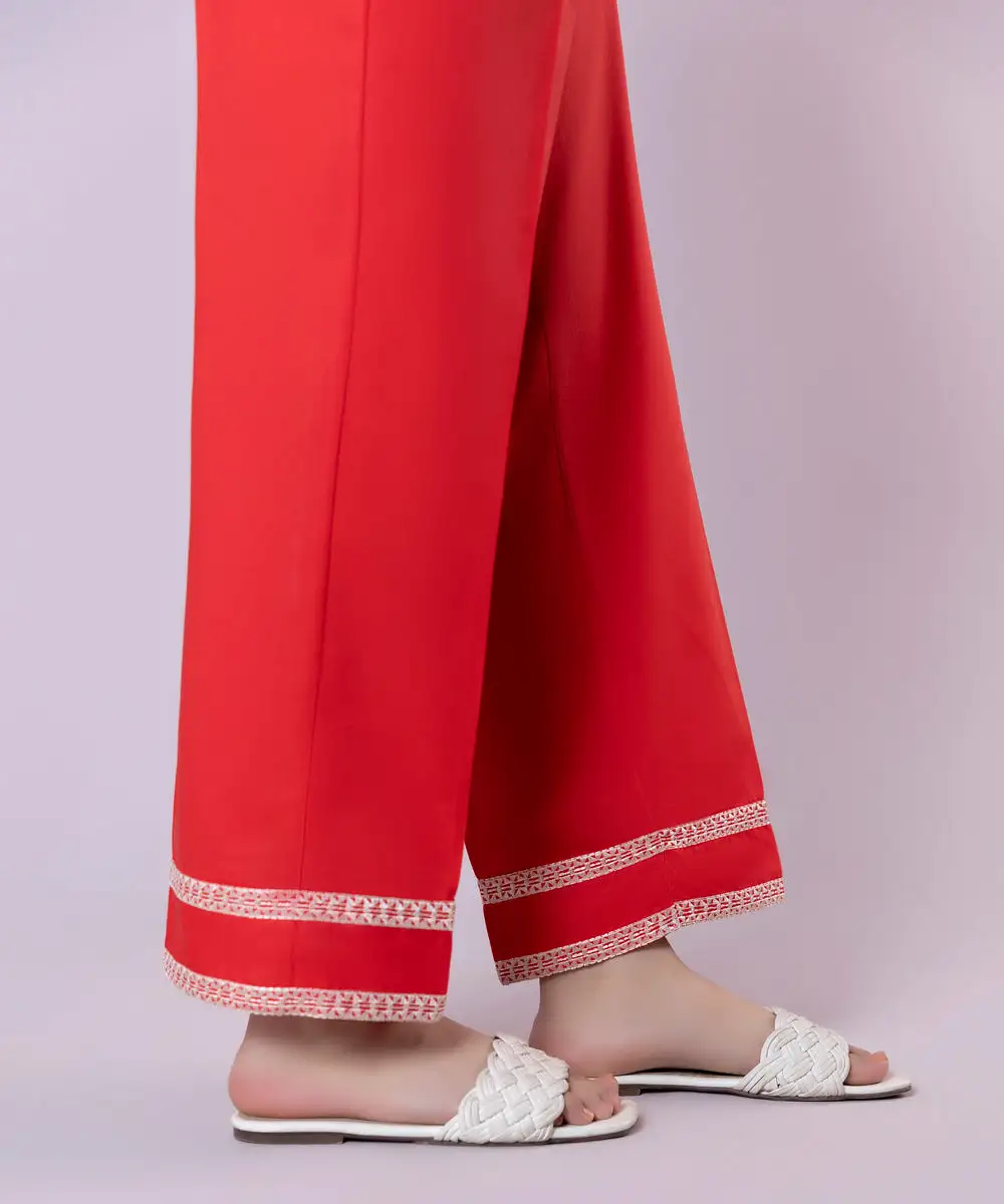 Embroidered Cambric Straight Pants