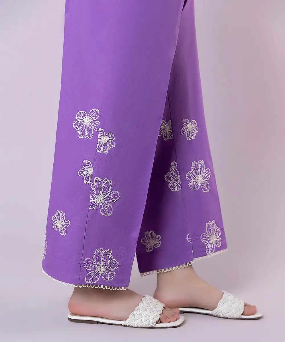 Embroidered Cambric Straight Pants