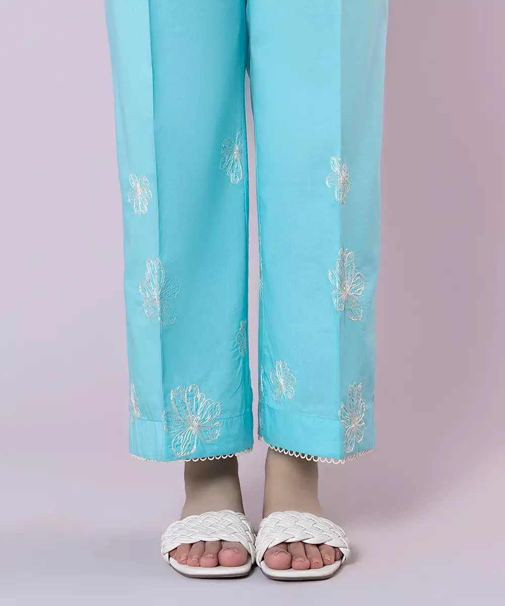 Embroidered Cambric Straight Pants