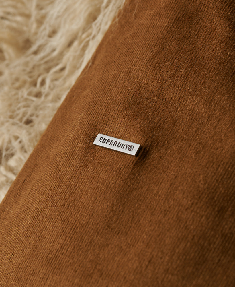 Faux Fur Lined Longline Afghan Coat | Denim Co Tobacco Brown