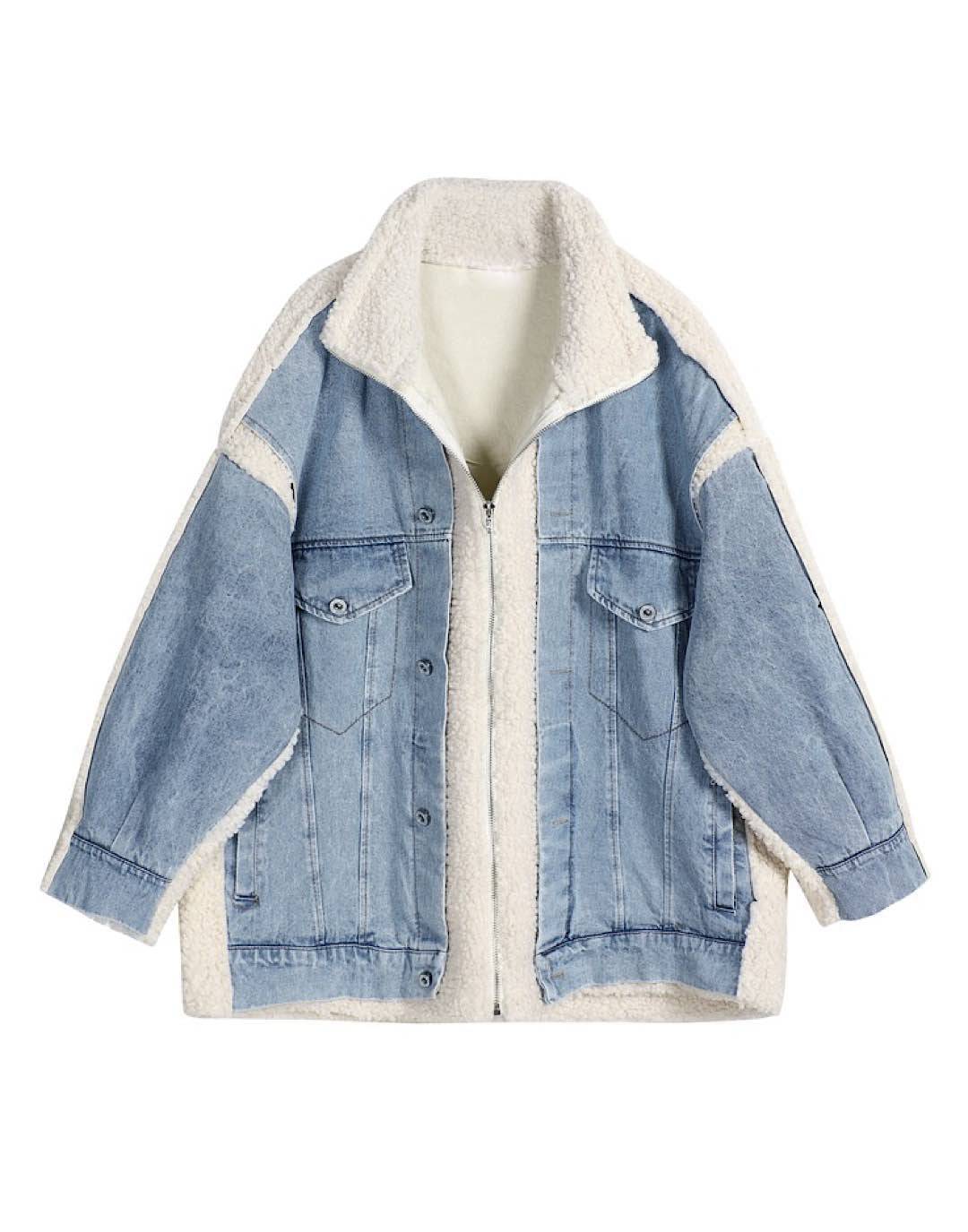 Faux Fur Patched Denim Coat