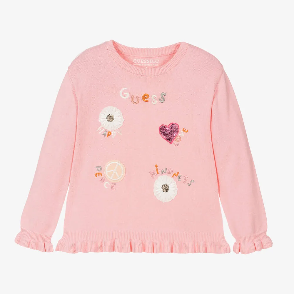 Girls Pink Cotton Knit Sweater