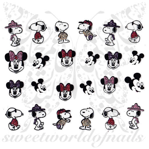 Glitter Snoopy Mickey Nail Art Stickers