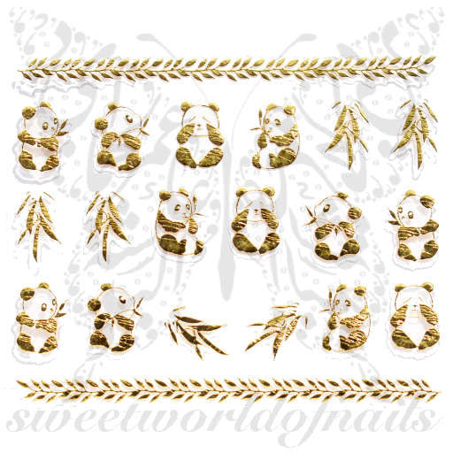 Gold Panda Bamboo Leaves Nail Stickers Nail Decoration