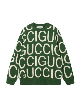 GUCCI 24 early spring series jacquard knitted crew neck sweater Green 12.26