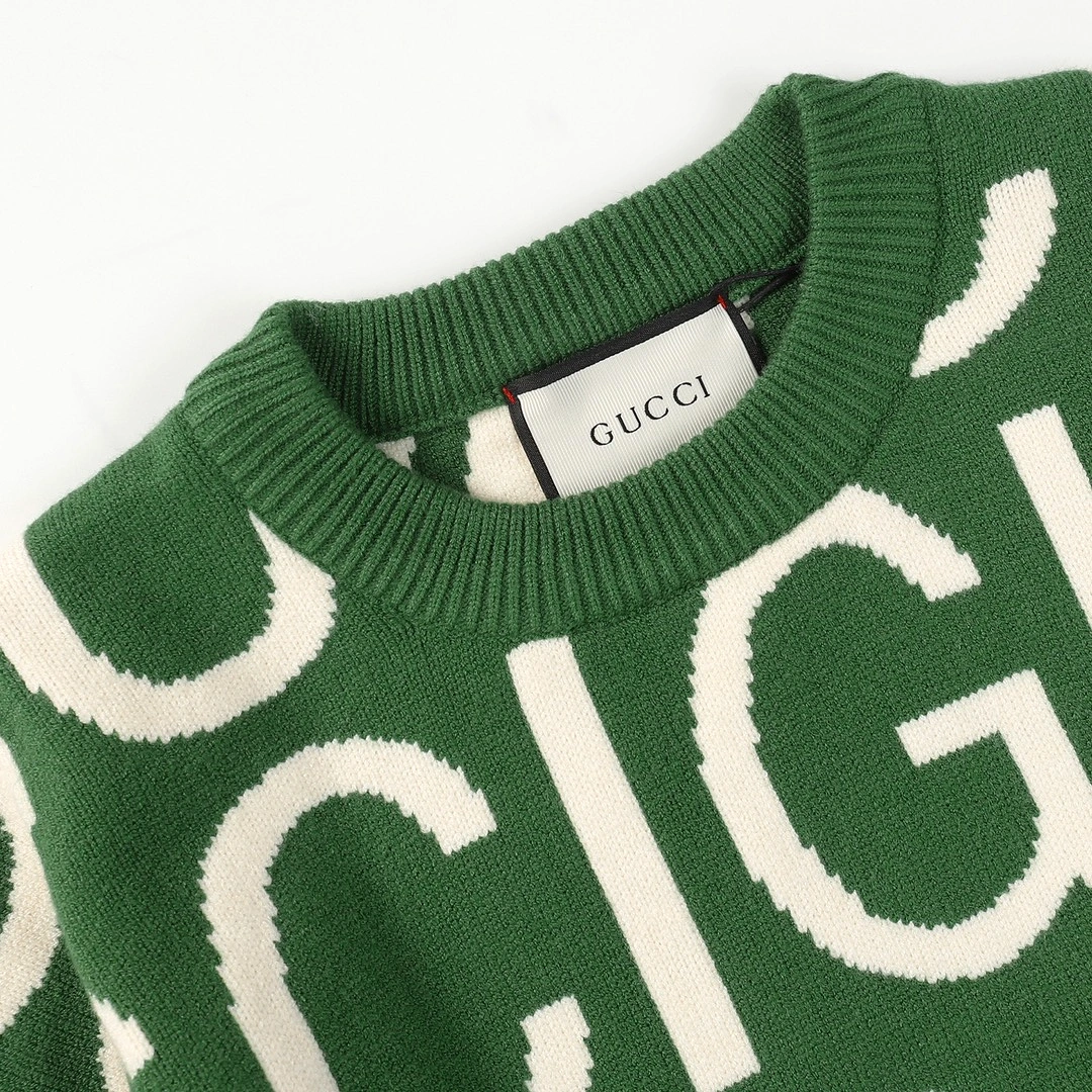 GUCCI 24 early spring series jacquard knitted crew neck sweater Green 12.26