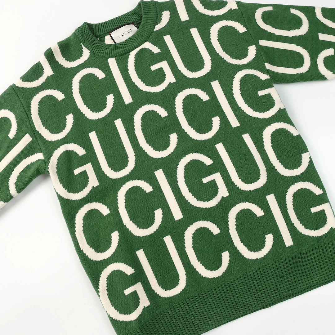 GUCCI 24 early spring series jacquard knitted crew neck sweater Green 12.26