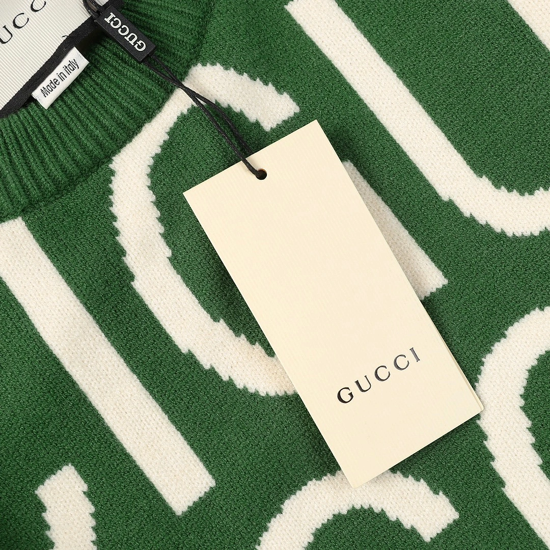 GUCCI 24 early spring series jacquard knitted crew neck sweater Green 12.26