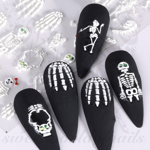 Halloween Nails 5d White Skeleton Nail Art Stickers