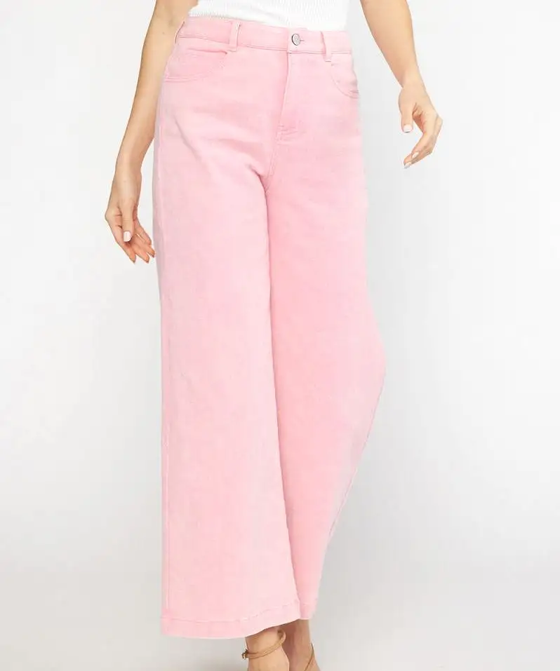 High Waisted Wide Leg Pants - Pink